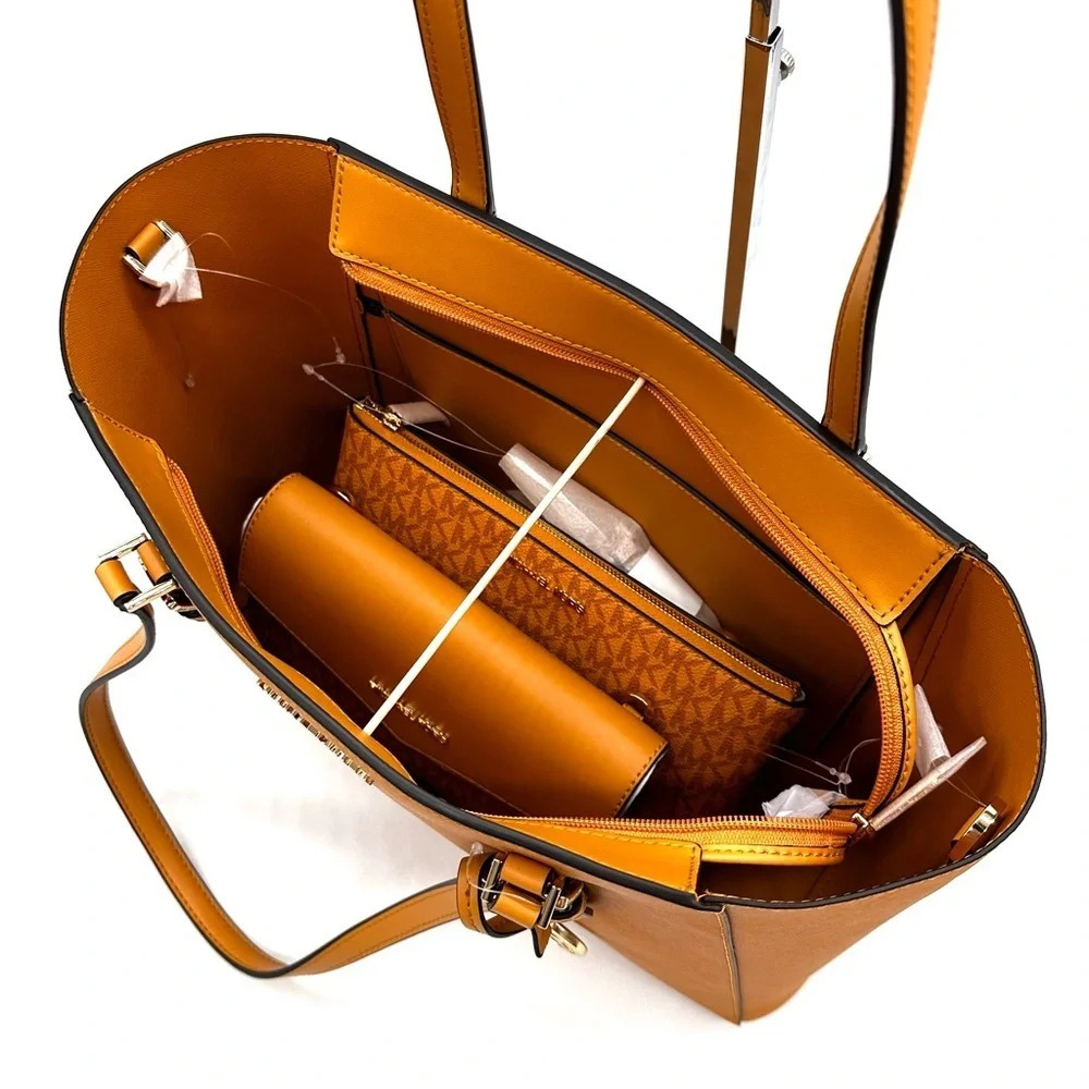 Michael Kors Charlotte LG Tote Bag 3 IN 1 Leather Shoulder Bag Cider (NWT) - Picture 7 of 15
